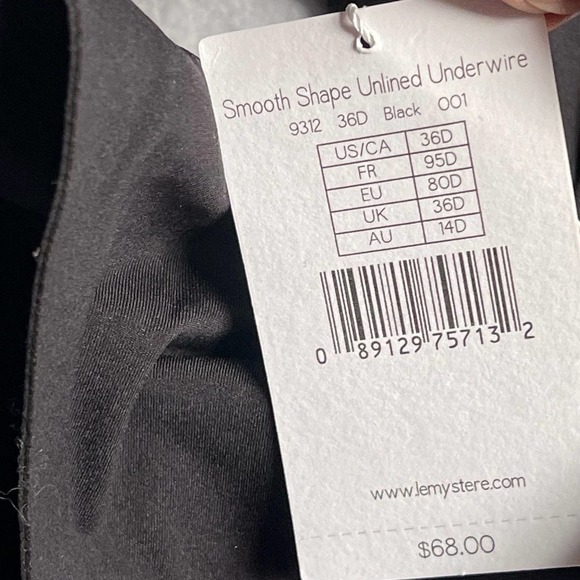 Le Mystere Smooth Shape Unlined Underwire Bra 9312 Black Size 36D NWT - Picture 10 of 12